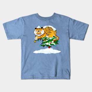 Tiger on Christmas tree / The Year of the tiger 2022 / no text Kids T-Shirt